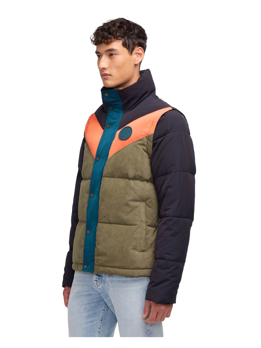 nelleke steppjacke aus verschiedenen materialien mit abnehmbaren ärmeln