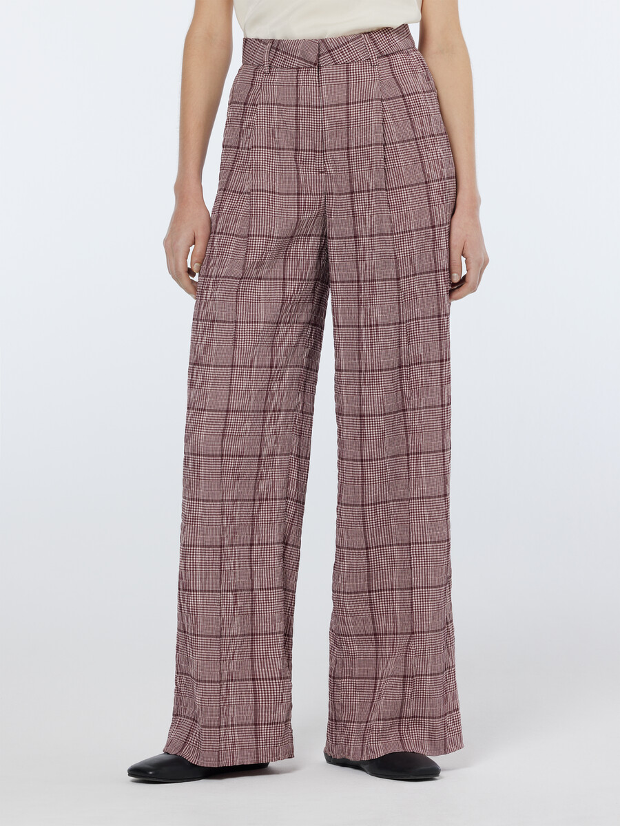 rose high-rise wide-leg prince of wales seersucker hose