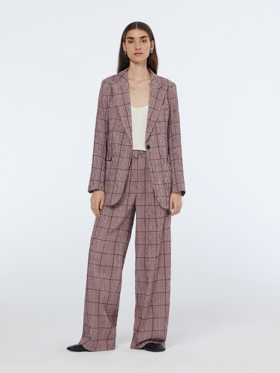 rose high-rise wide-leg prince of wales seersucker hose