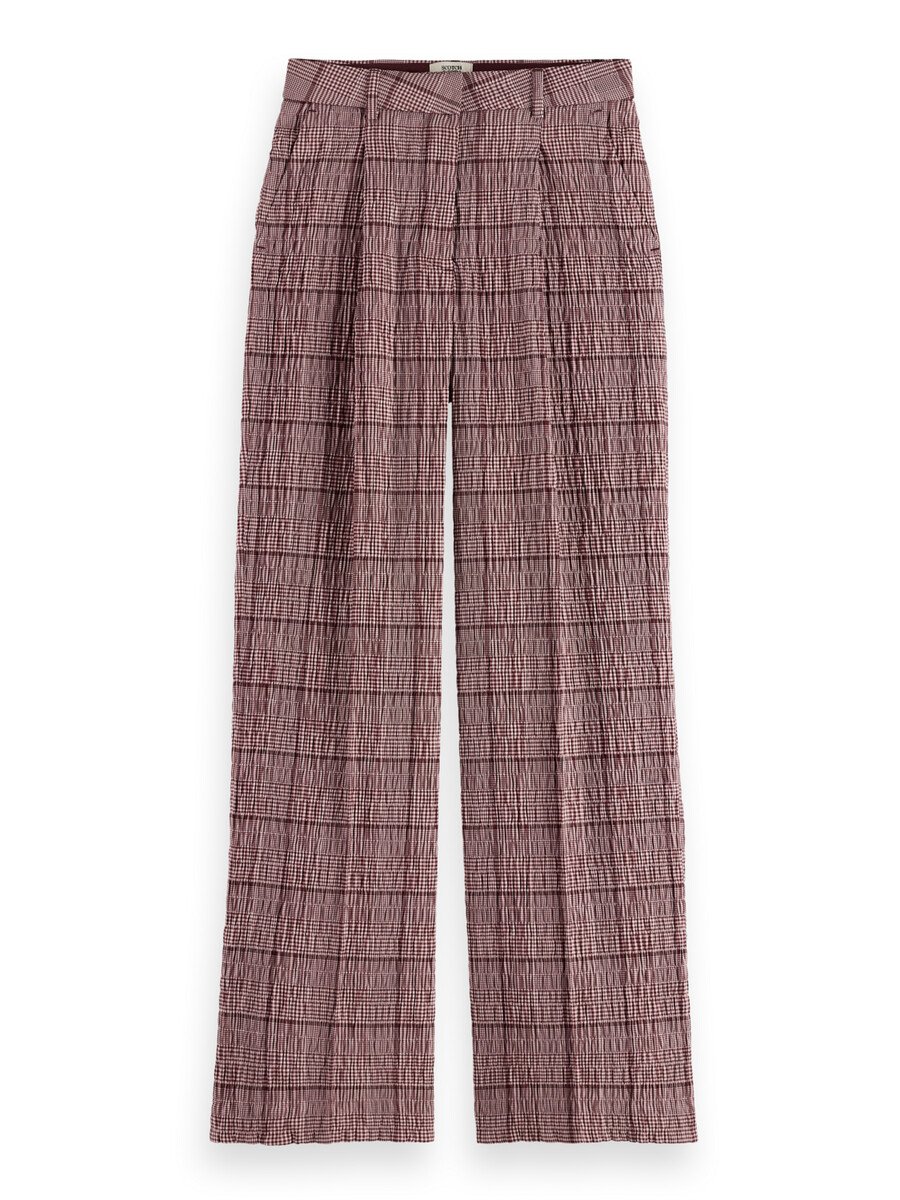 rose high-rise wide-leg prince of wales seersucker hose