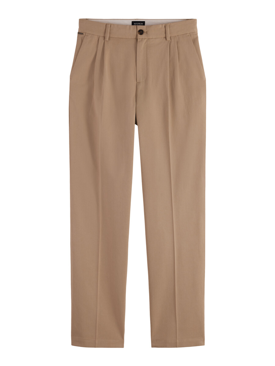 chino mit falten aus baumwoll-lyocell-twill lockere gerade passform