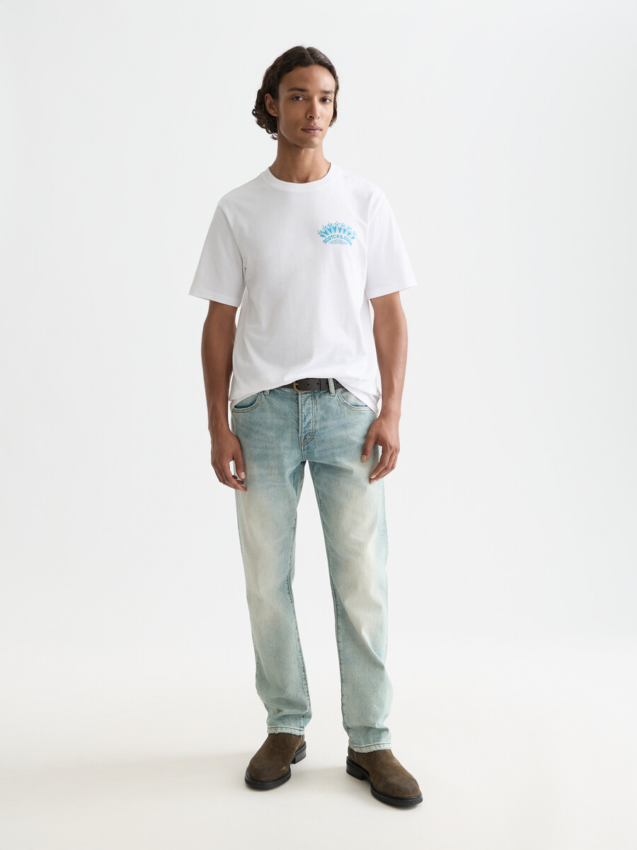 t-shirt mit vorder- und rückseitenmotiv in regulärer passform