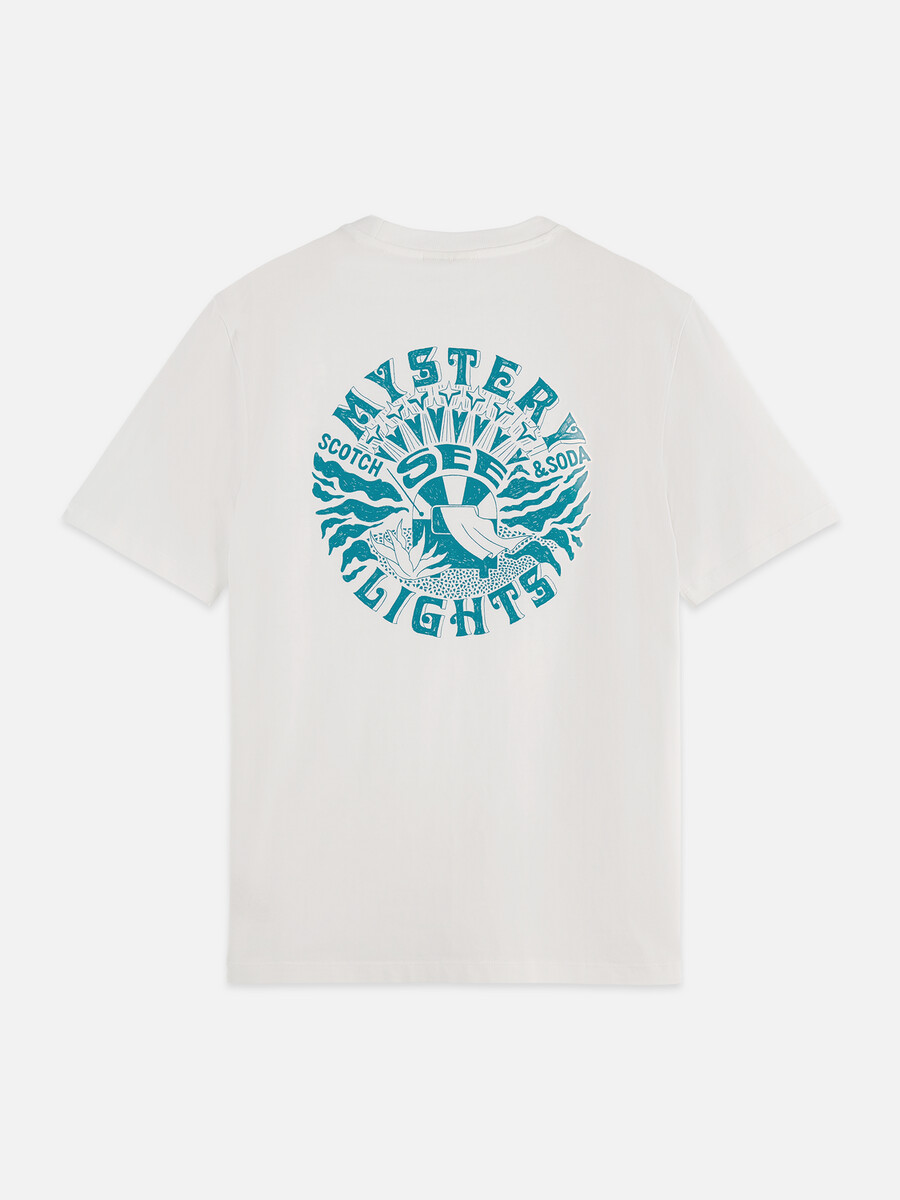 t-shirt mit vorder- und rückseitenmotiv in regulärer passform