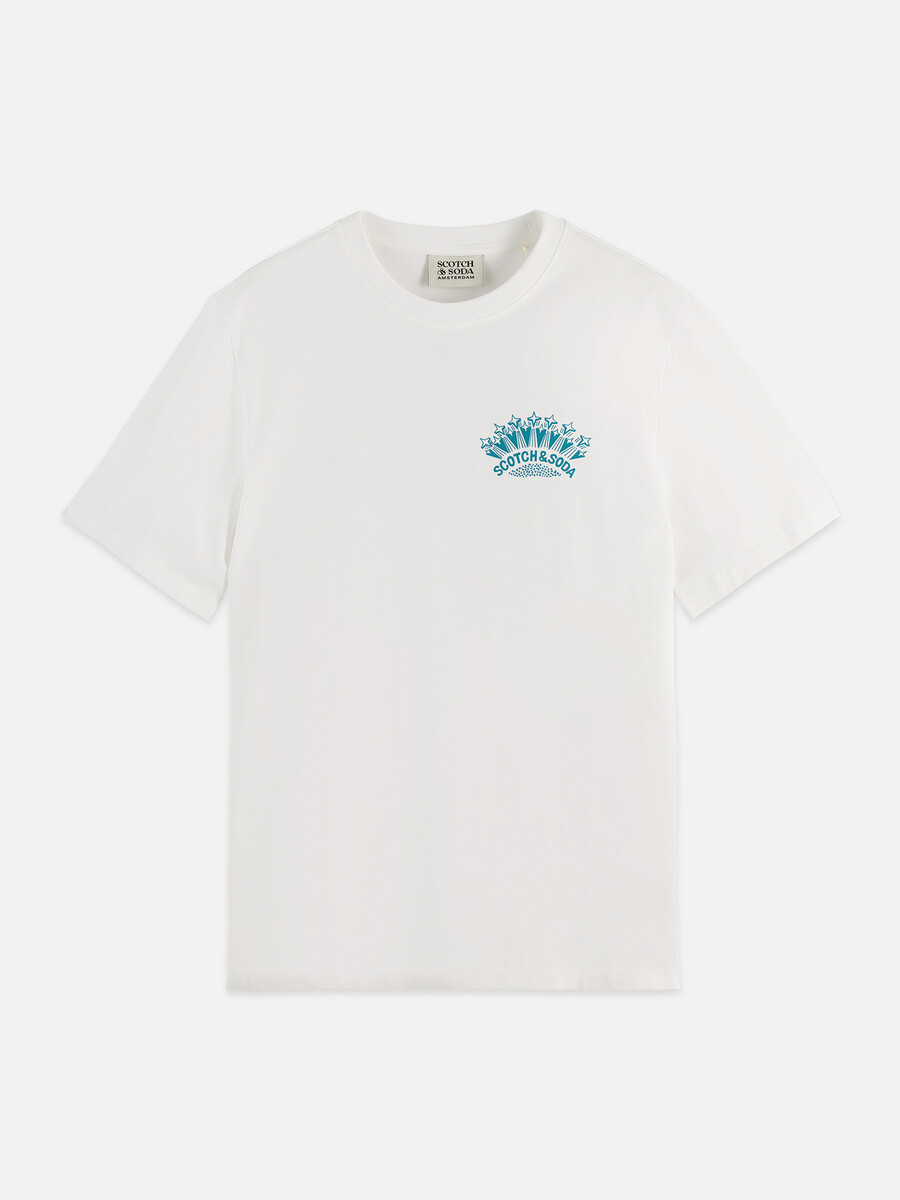 t-shirt mit vorder- und rückseitenmotiv in regulärer passform