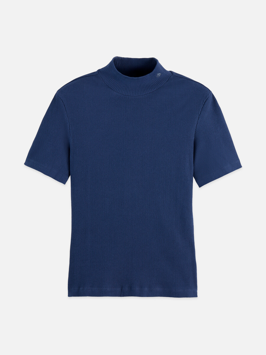 t-shirt mit stehkragen und rippstrick