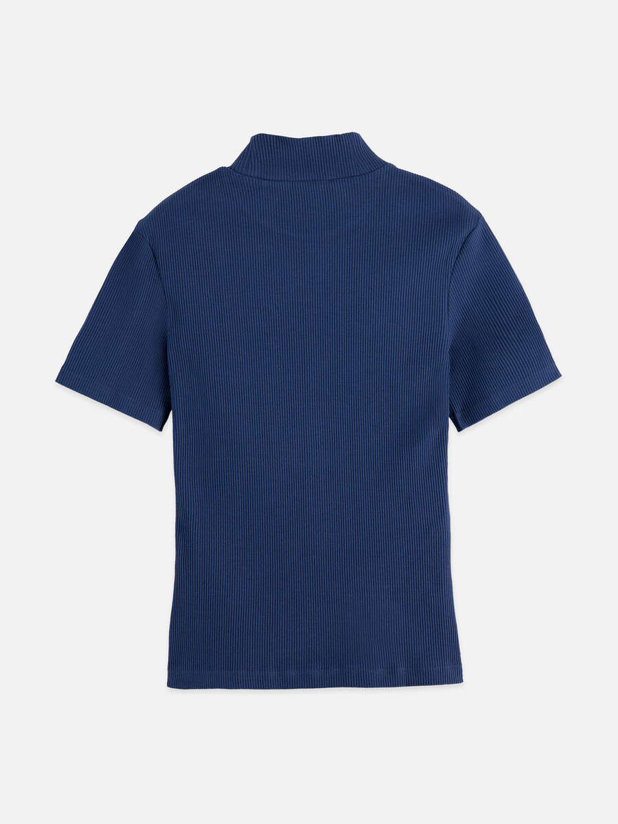 t-shirt mit stehkragen und rippstrick