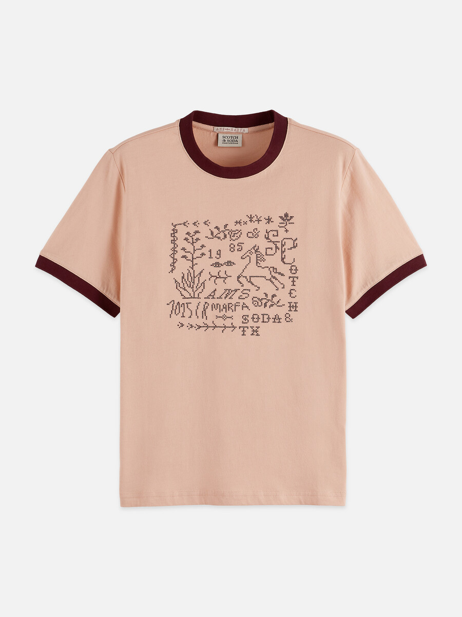 besticktes ringer-t-shirt in regulärer passform